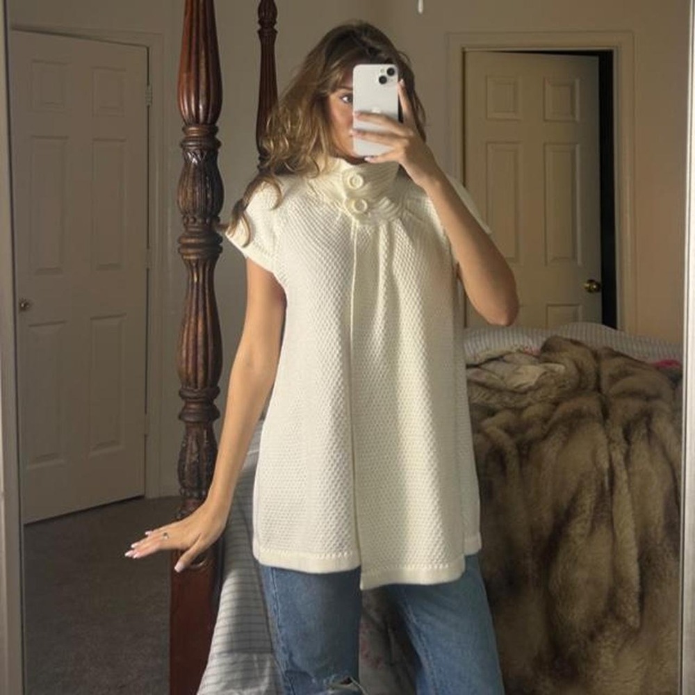 vintage 00s chaus ivory textured knit tunic sweater